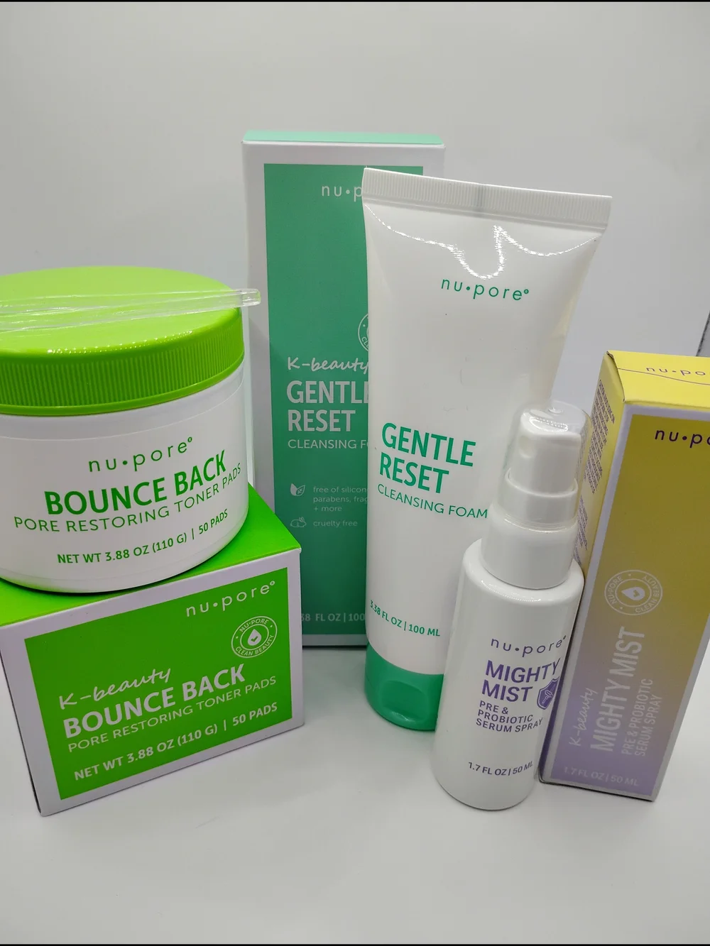 K Beauty Gentle Reset Cleansing Foam + Bounce Back Toner Pads Set + Mighty Mist